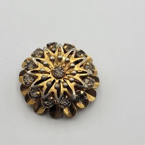 Vintage goldtone clear Rhienstone dome brooch